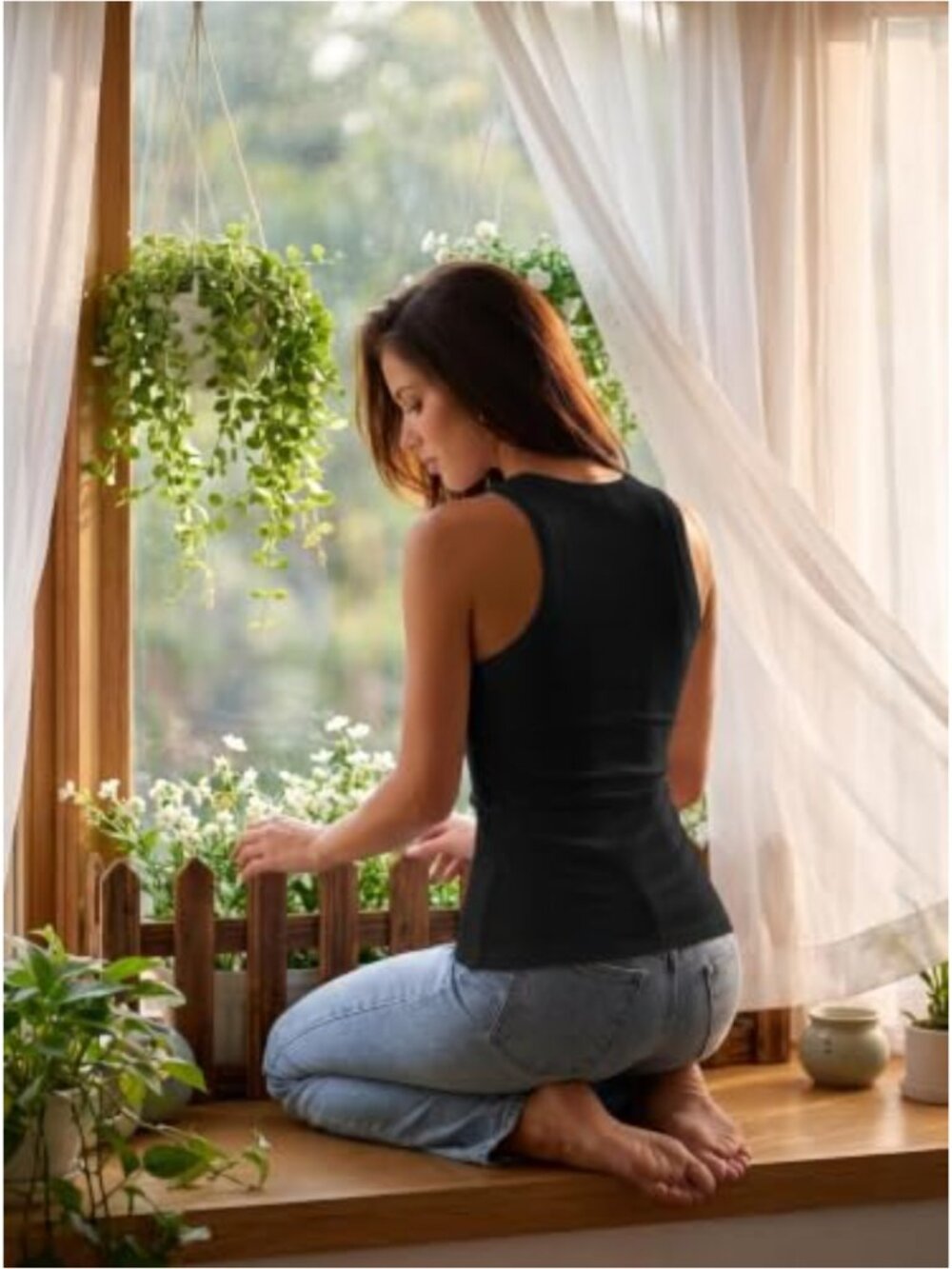 Women Summer Ribbed Knit Racerback Fitted Tank Top - Picture 3 of 6